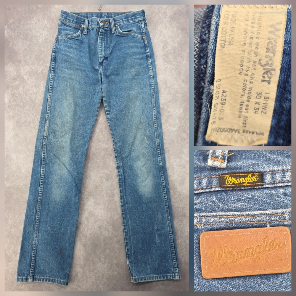 Vintage Wrangler Cowboy Cut Jeans Mens 30x34 Fits 29x32 Made in USA 13MWZ Denim